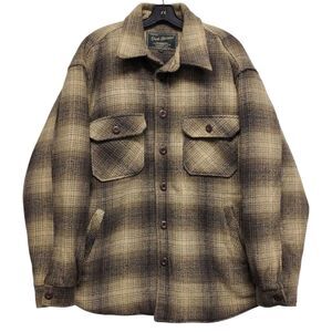 Vintage DASH CLASSICS Jacket Mens Large Beige Plaid Flannel Shacket Quilted Hunt